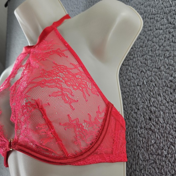 Victoria's Secret Very Sexy Bra Womens 34B Lace Halter Sheer‎ Floral Underwire - Picture 5 of 14